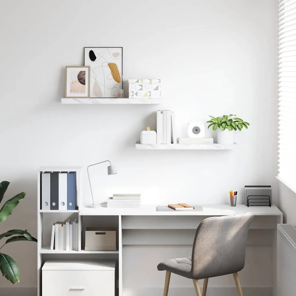 vidaXL Falpolc tárolóval 2 pcs Fehér márvány 90 x 23,5 x 4 cm Faanyag