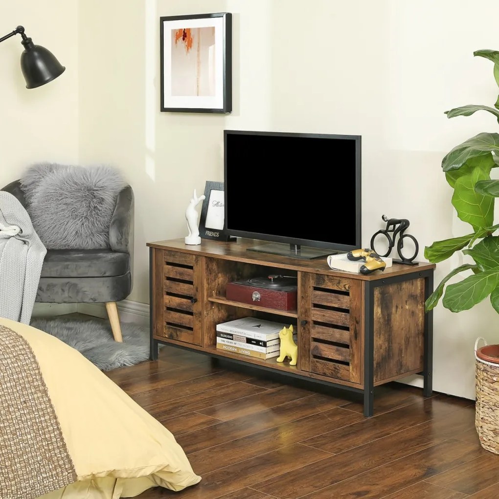 TV szekrény polcokkal és két ajtóval, rusztikus barna 110x40x50cm