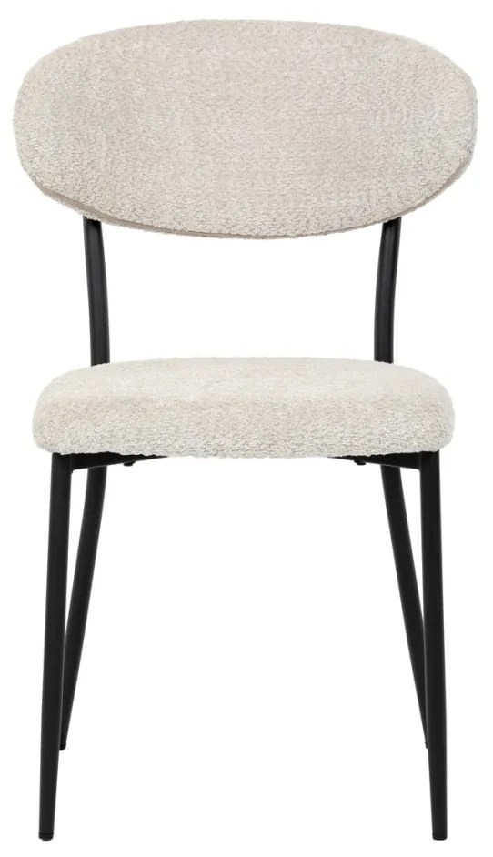 Scaun de sufragerie, material crem, picioare metalice negre