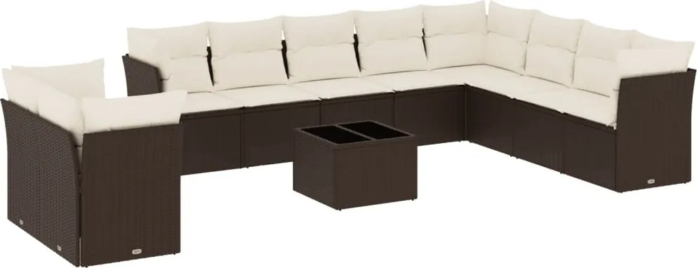 vidaXL 11 részes barna polyrattan kerti ülőgarnitúra párnákkal