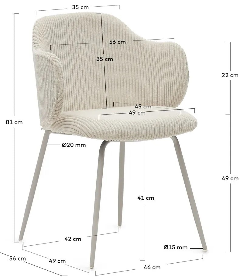 Bézs kordbársony étkezőszék szett 2 db-os Yunia – Kave Home