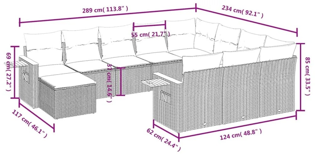 11 részes bézs polyrattan kerti ülőgarnitúra párnákkal