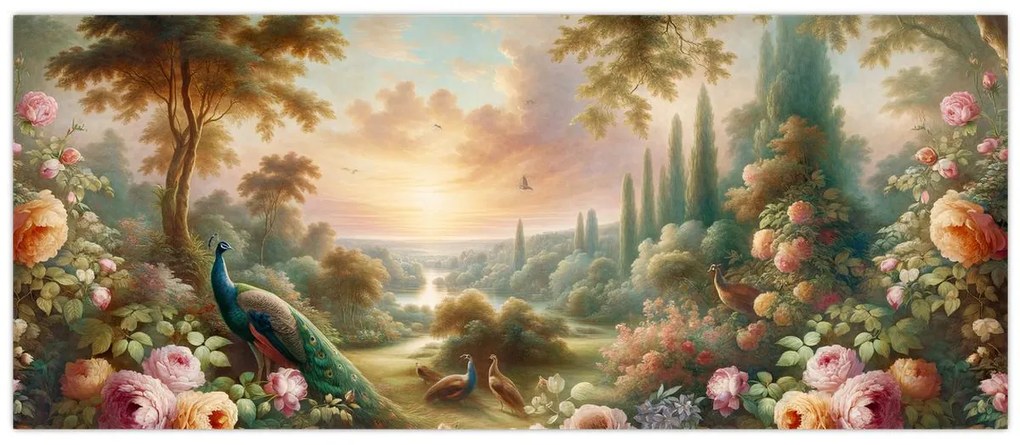 Kép - Pávák a kertben (120x50 cm)