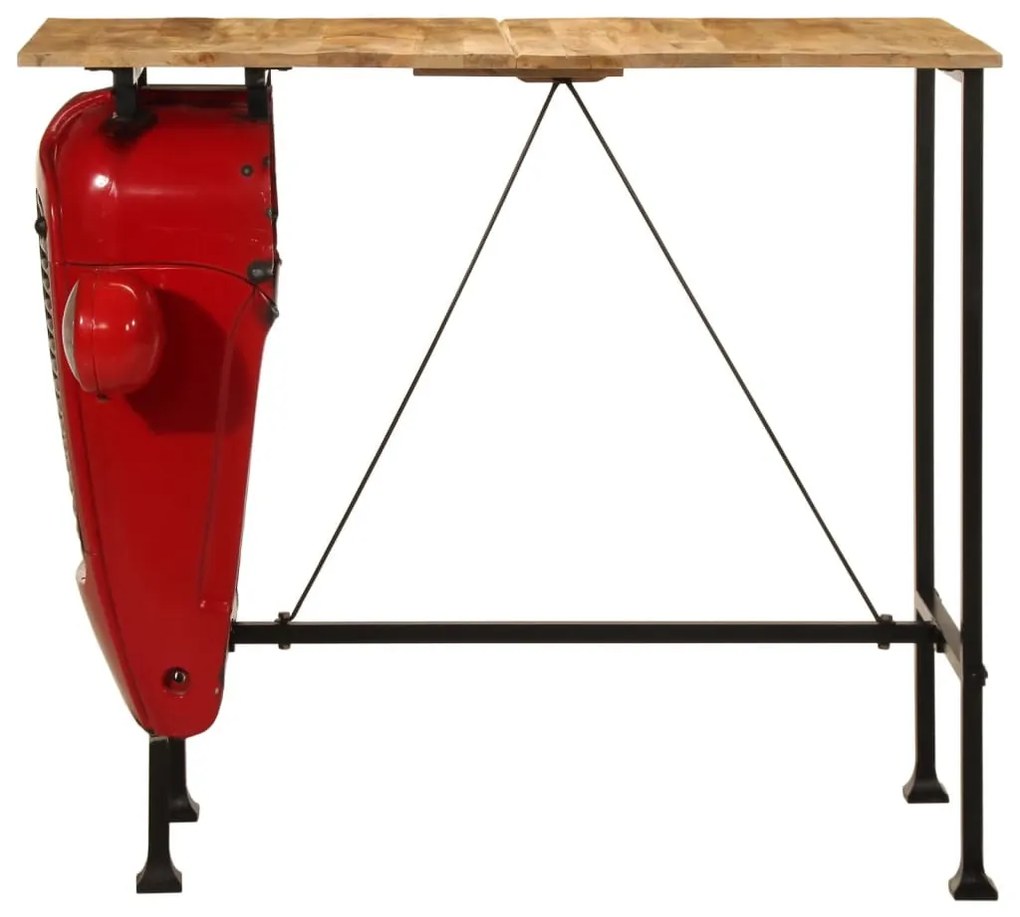 piros és barna tömör mangófa traktor bárasztal 55x120x107 cm