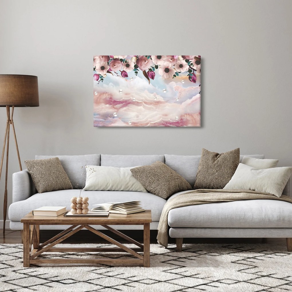 Rózsaszín virágokképe rózsaszín márvánnyal (90x60 cm)
