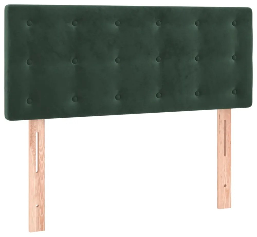 sötétzöld bársony rugós és LED-es ágy matraccal 90x190 cm
