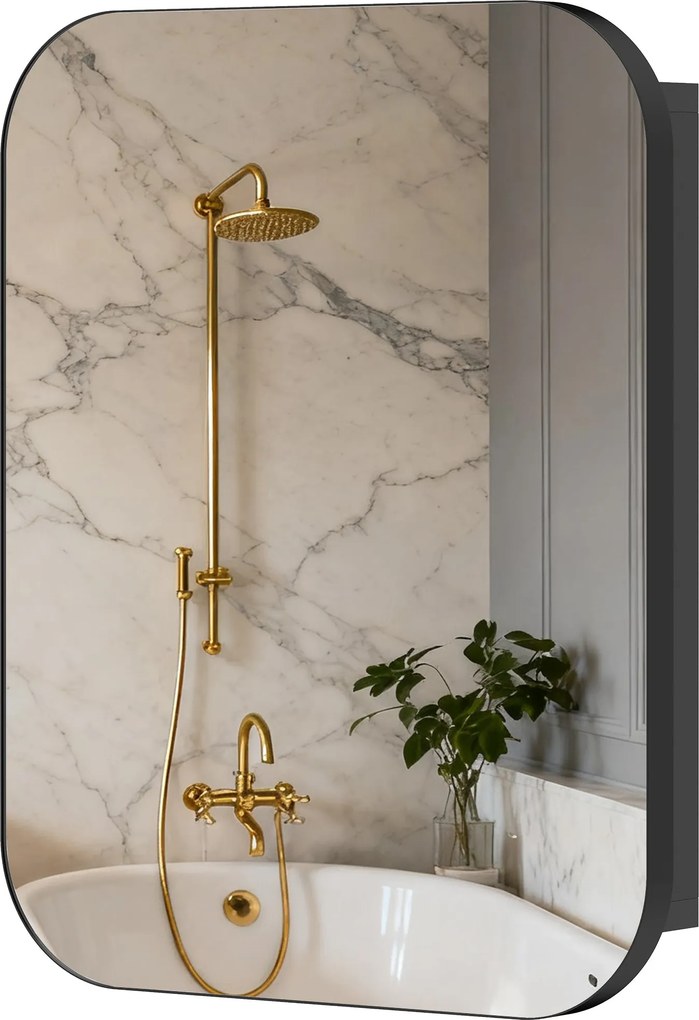 HOMCOM fürdőszobai tükörszekrény, falra szerelhető, állítható polccal, fekete, 40,2 × 10,2 × 50,9 cm | Aosom