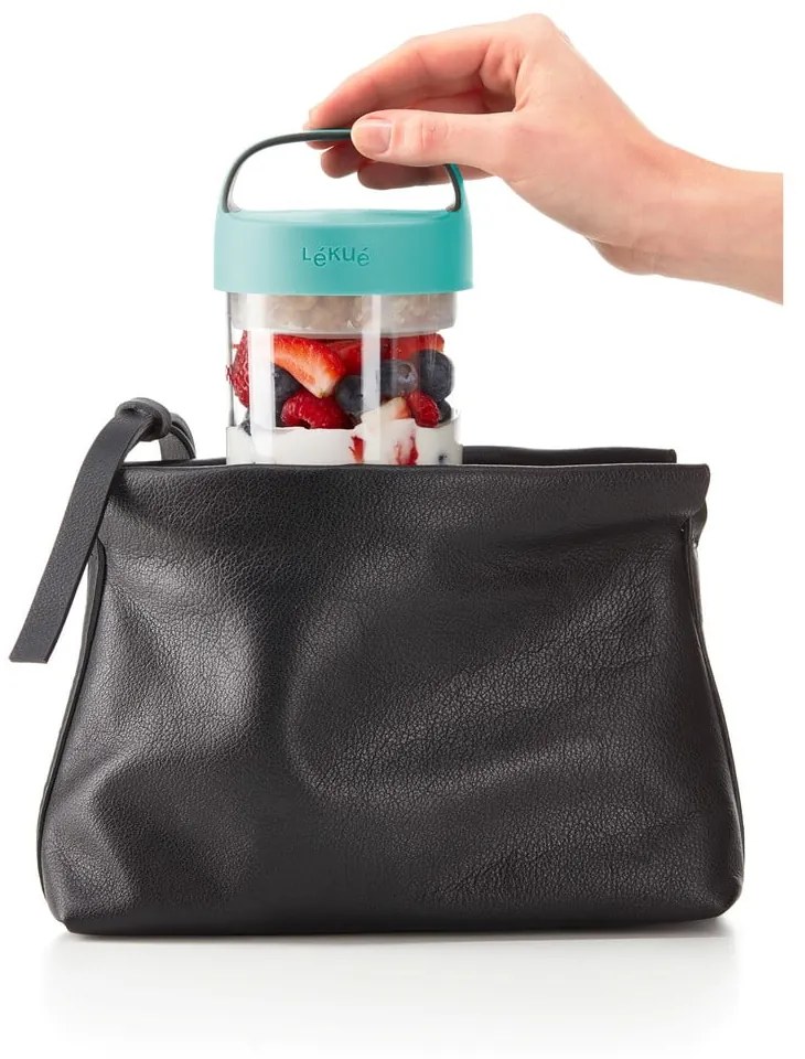 To Go leves/joghurt ételhordó müzlitartóval és türkizkék tetővel, 400 ml - Lékué
