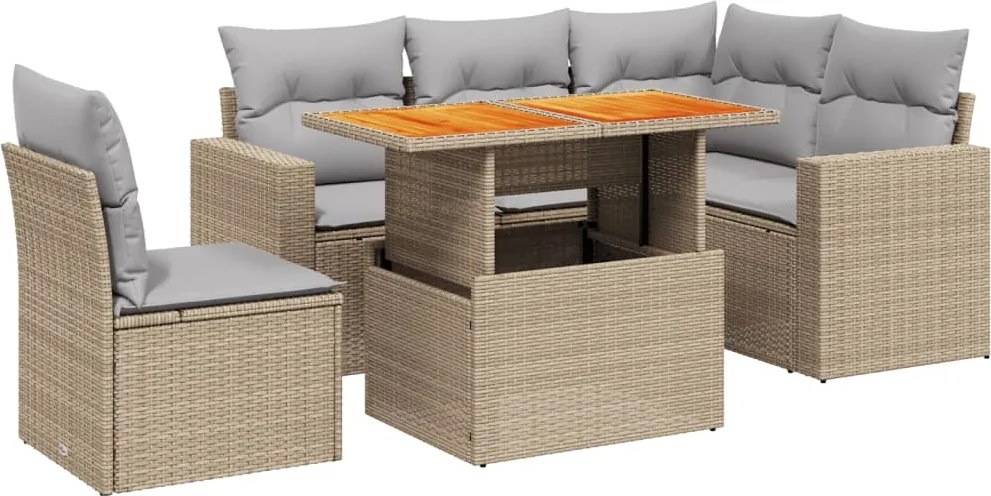 vidaXL 6 részes bézs polyrattan kerti ülőgarnitúra párnával