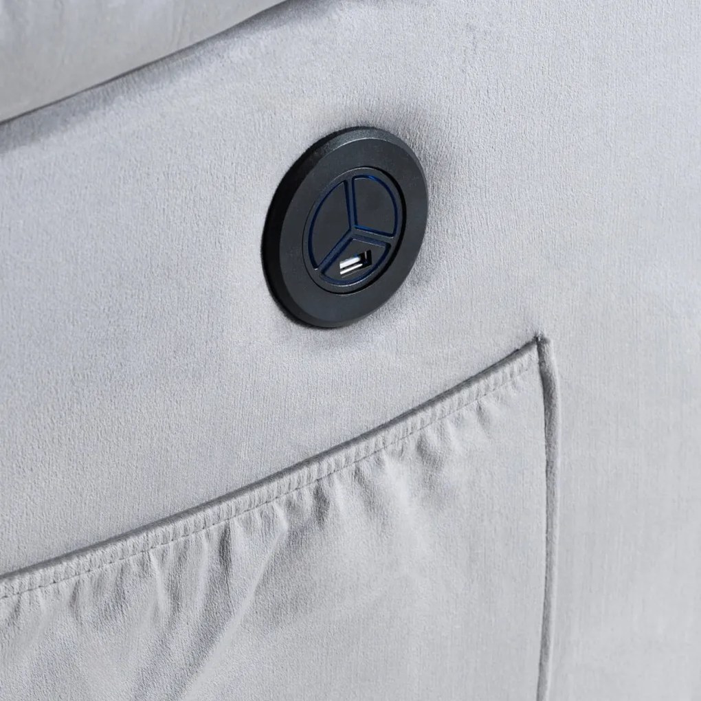 Elektromosan Vezérelhető Masszázsfunkciós Relaxfotel Szürke Bársony Kárpittal. ARON