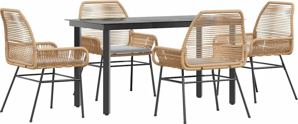 vidaXL 5 észes barna polyrattan üveg kerti étkezőgarnitúra párnával