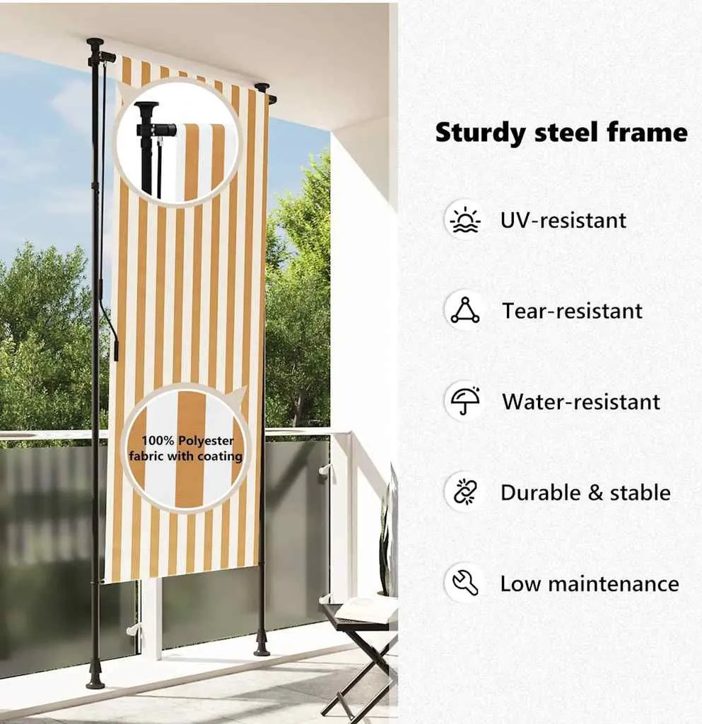 narancssárga és fehér szövet és acél kültéri roló 120 x 270 cm