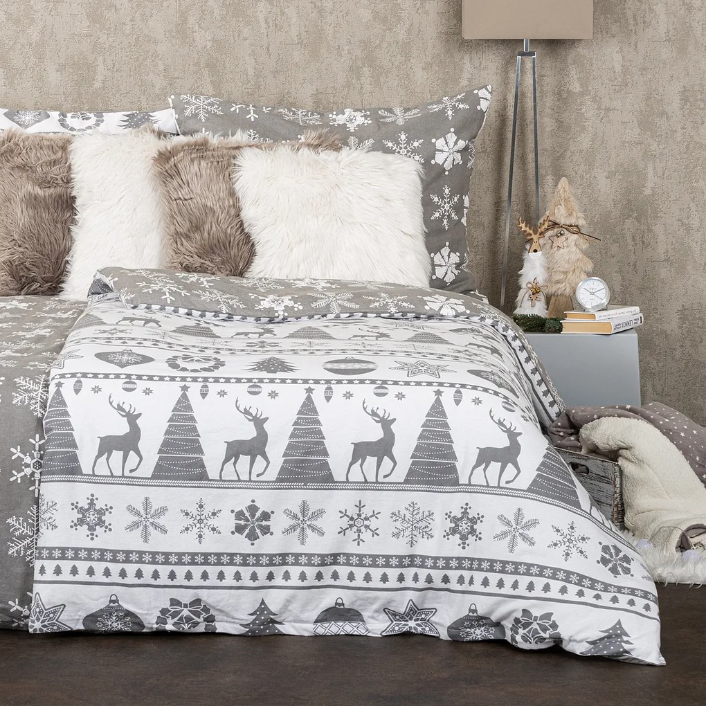 4Home Christmas Time flanel ágyneműhuzat, szürke, 140 x 220 cm, 70 x 90 cm