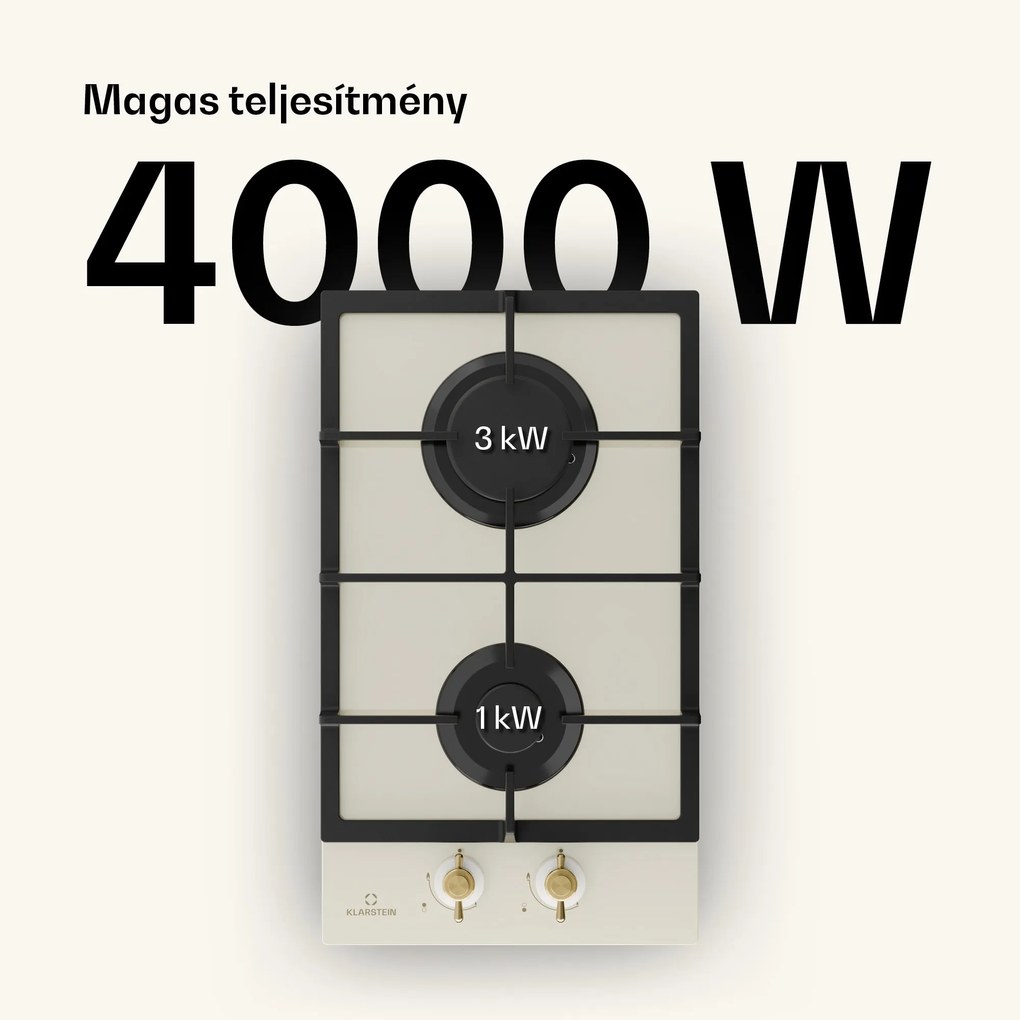 Klarstein Victoria Domino, gáz főzőlap, 2 Sabaf égő, üvegkerámia, retró design