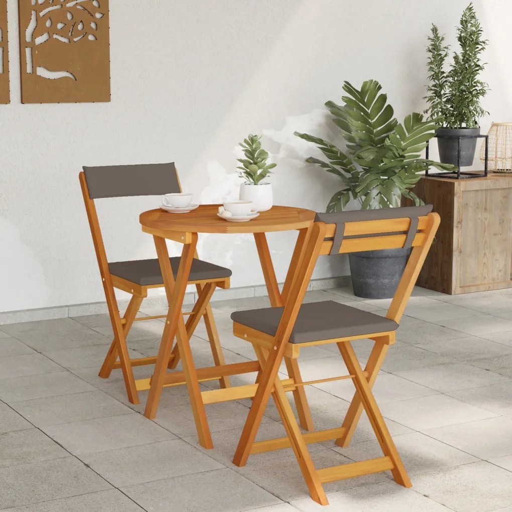 3 Részes Összecsukható Bistro Készlet Párnákkal Szilárd Acácia Fából