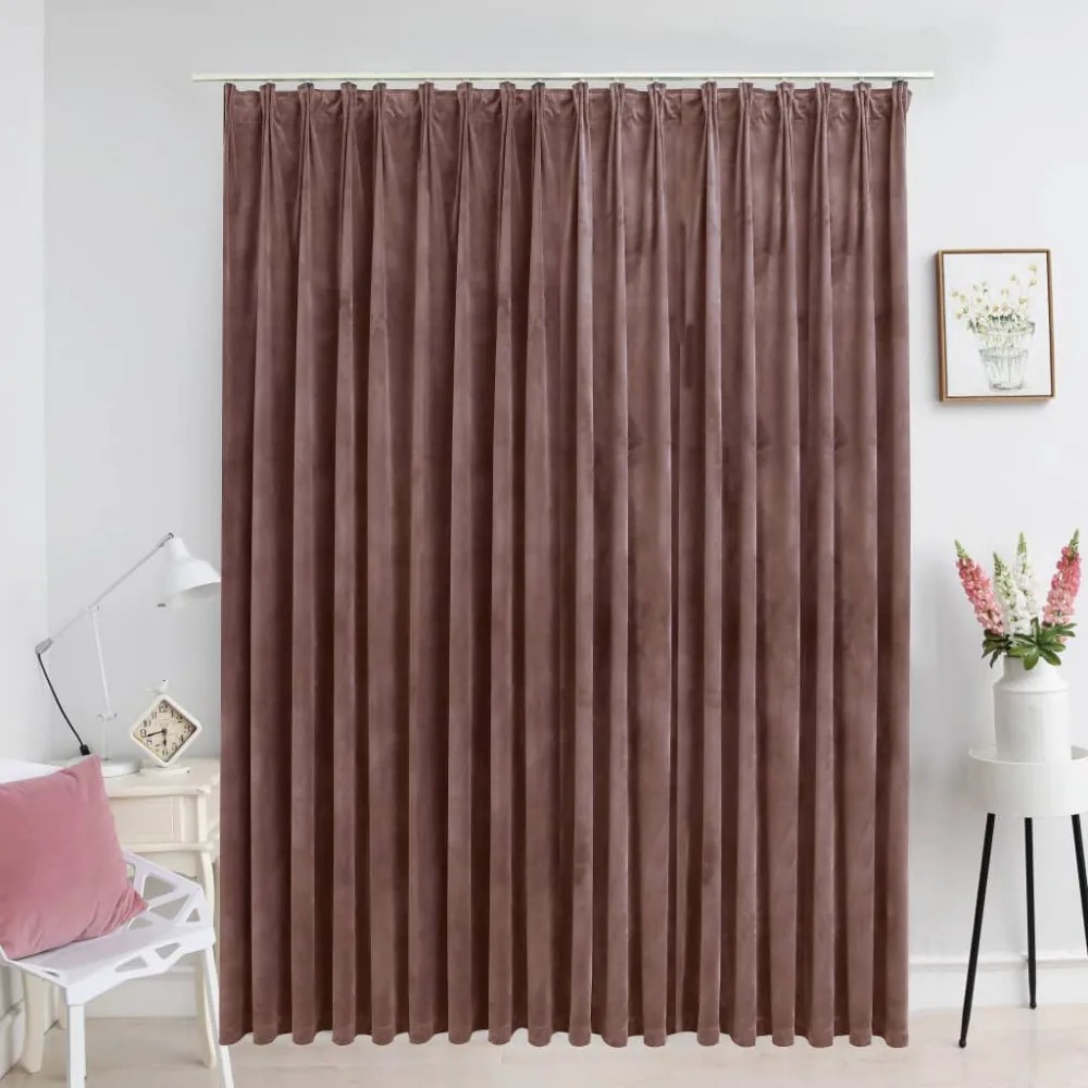 vidaXL antik rózsaszín bársony sötétítőfüggöny kampókkal 290 x 245 cm