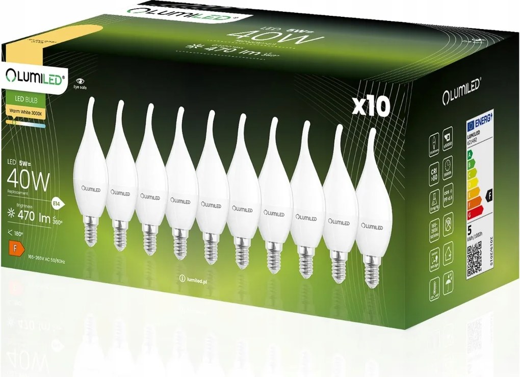 10x Led izzó E14 Láng 5W 40W 3000K Lumiled
