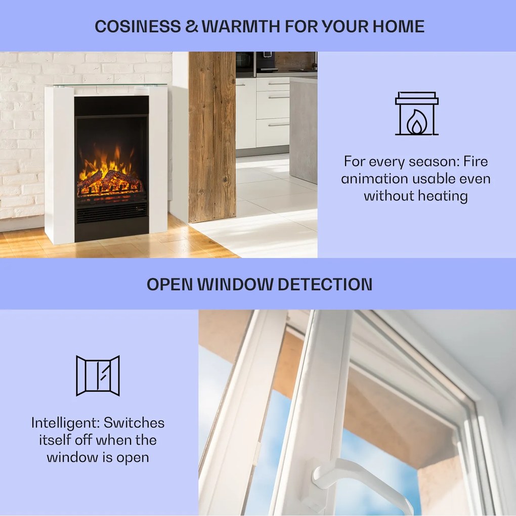 Klarstein Studio-5, elektromos kandalló, forrólevegős ventilátor, 900/1800 W, távirányító, fehér