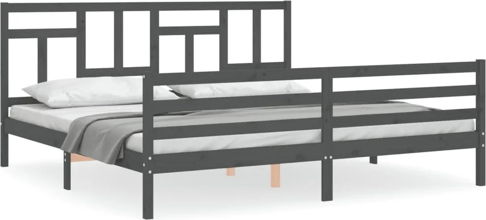 vidaXL szürke tömör fa ágykeret fejtámlával 200 x 200 cm