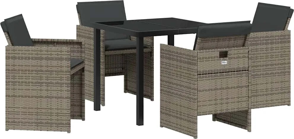 vidaXL Kert étkező szett párnával 5 pcs Szürke polirattan