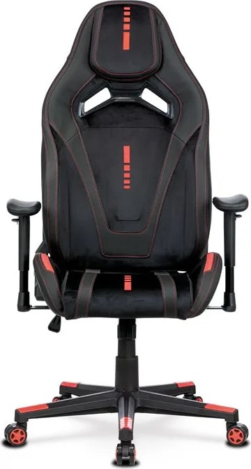 Herní křeslo, houpací mechanismus, černá látka, KA-F07 RED