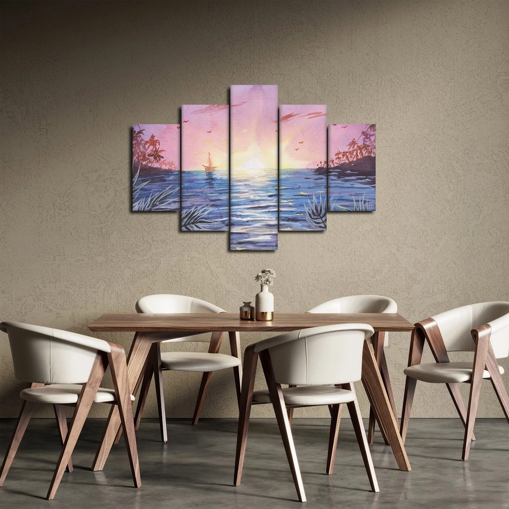 Kép - naplemente a víz felett, akvarell (150x105 cm)