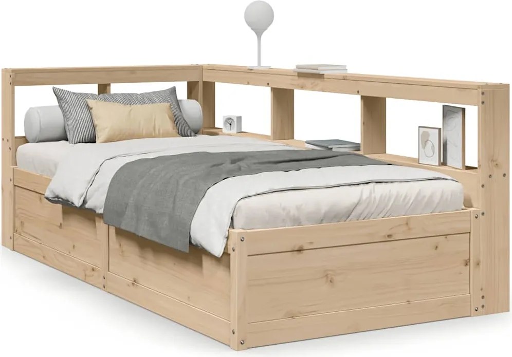 vidaXL tömör fenyőfa könyvespolcos ágy matrac nélkül 75 x 190 cm