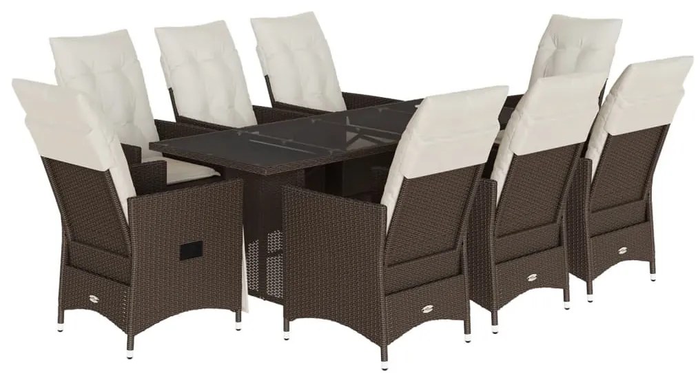 9 részes barna polyrattan kerti étkezőgarnitúra párnákkal