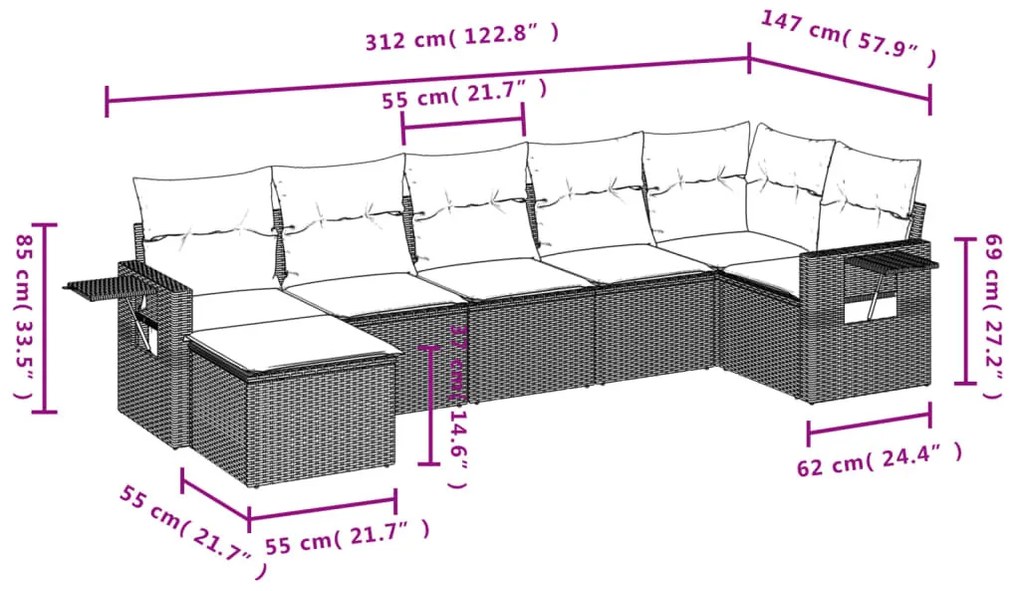 7 részes szürke polyrattan kerti ülőgarnitúra párnákkal