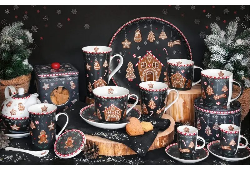 Karácsonyi porcelán mézeskalácsos kínáló tál Gingerbread