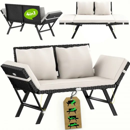 Casaria® Kerti rattan pad 176x56x81 cm - fekete