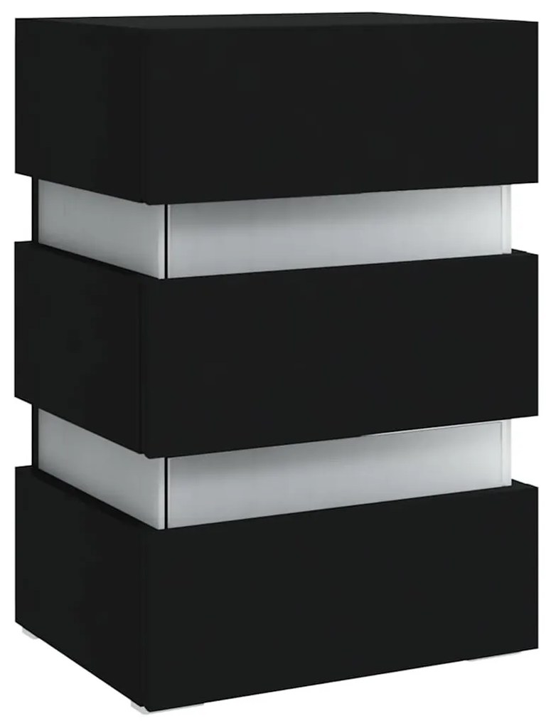 Fekete szerelt fa LED-es éjjeliszekrény 45 x 35 x 67 cm
