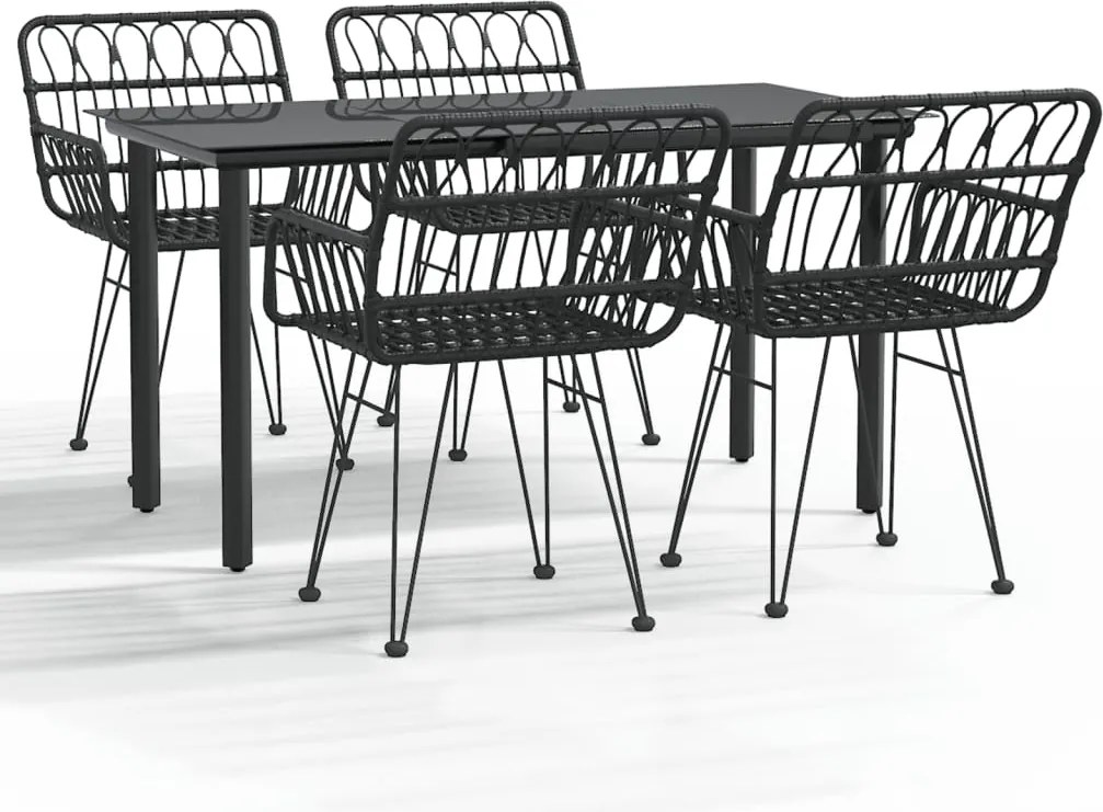 vidaXL 5 részes fekete polyrattan kerti étkezőgarnitúra