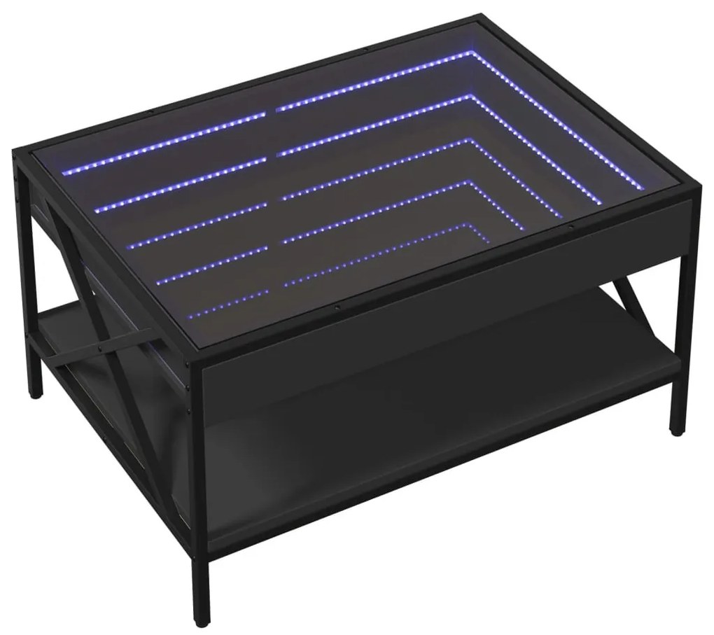 Fekete végtelen hatású LED-es dohányzóasztal 70 x 50 x 38 cm