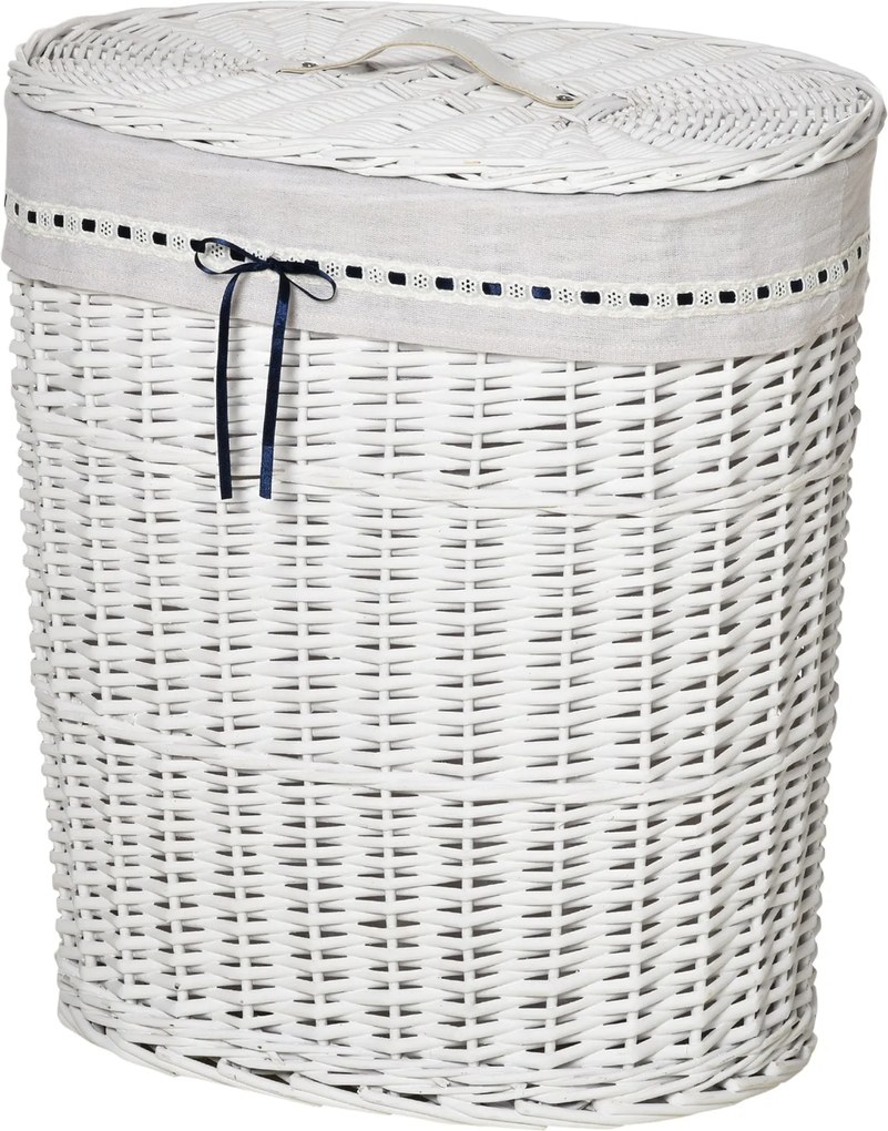 HOMCOM Rattan Mosókosár Fedéllel, Mosásra Használható Belső Táska, 15kg Szennyes Ruhát Tart | Aosom