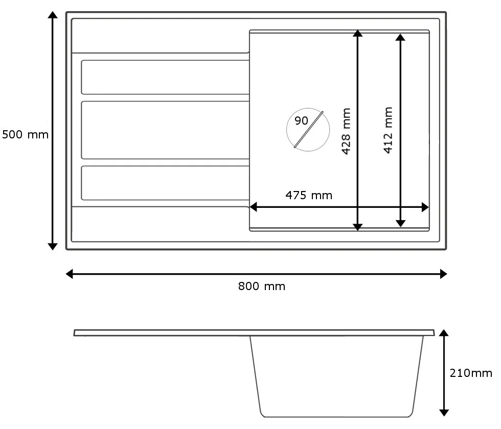 SINK Quality Mosogató minőségi Ferrum New 8010, 1 kamrás gránit mosogató 800x500x210 mm + grafit szifon, fekete foltos, SKQ-FER.8010.BP.XB