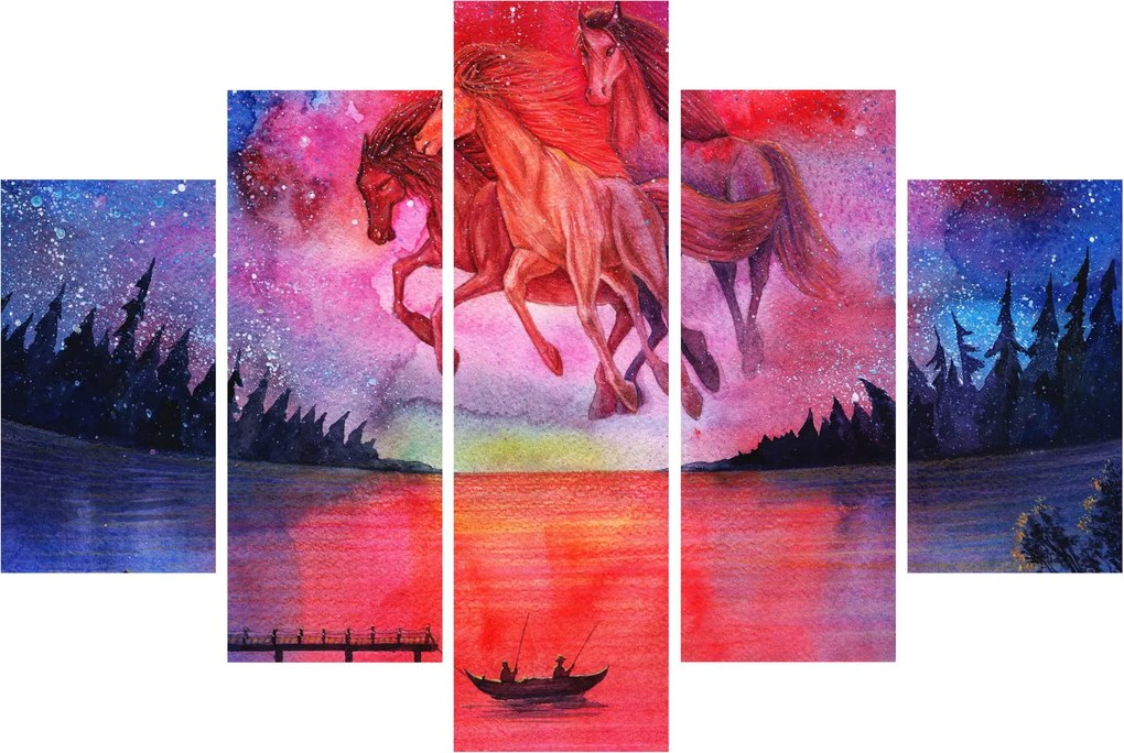 Kép - Űrlovak jelenése a tó felett, aquarel (150x105 cm)