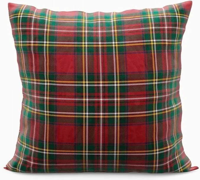 Piros díszpárnahuzat skót karácsonyi kockás motívummal