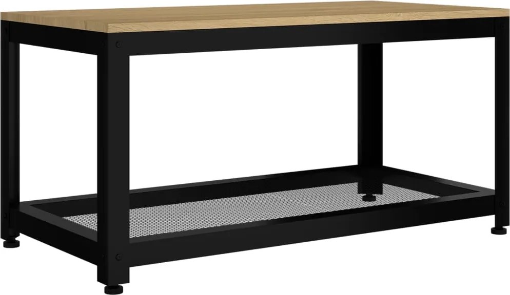 vidaXL világosbarna és fekete MDF és vas dohányzóasztal 90x45x45 cm