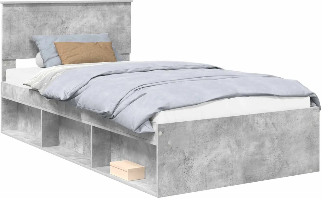 vidaXL Ágykeret fejtámlával Beton Szürke 100 x 200 cm Tömör fenyőfa