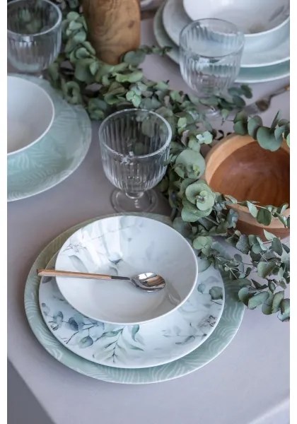 Étkezési készlet 24 db fehér/zöld/porcelán