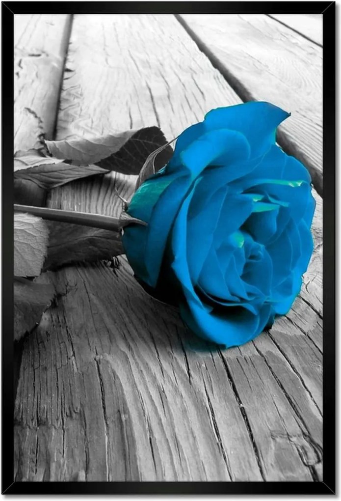 Poszter keretben 40x60 Türkiz rózsa a deszkákon