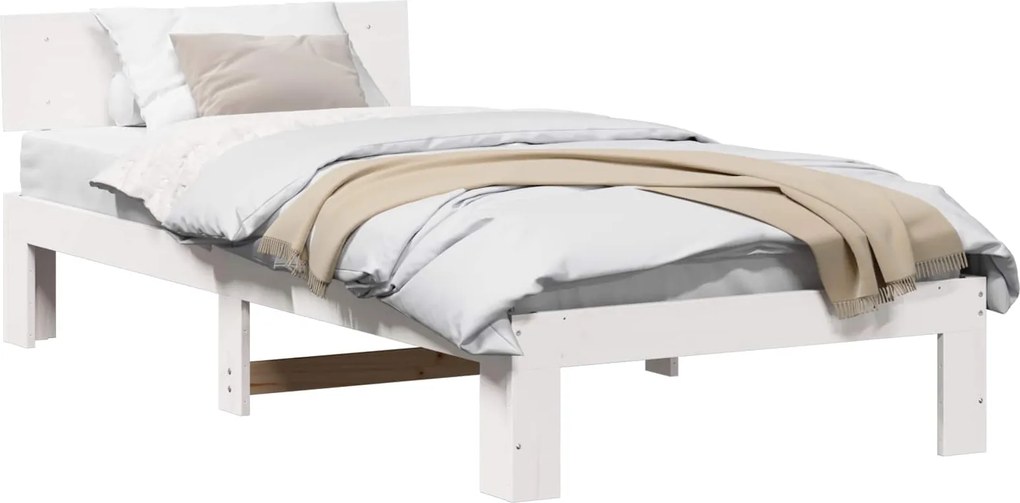 vidaXL Ágykeret fejtámlával Fehér 100 x 200 cm Tömör fenyőfa