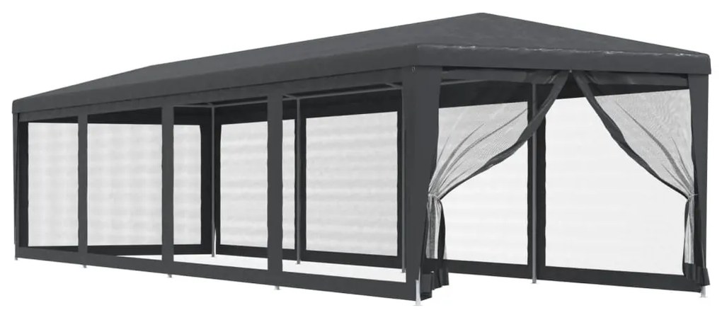 antracitszürke HDPE rendezvénysátor 10 hálós oldalfallal 3x12 m