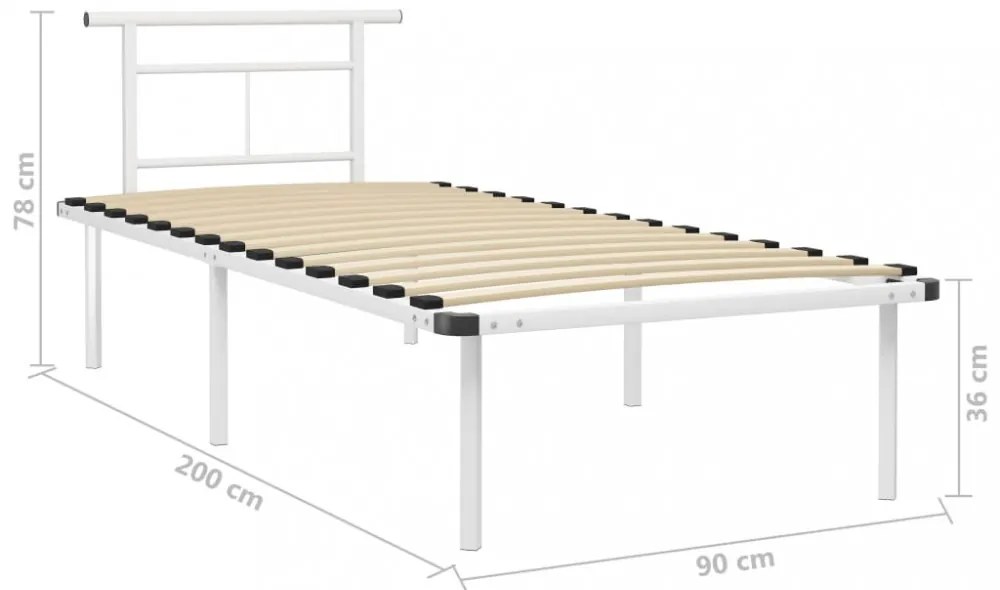 fehér fém ágykeret 90 x 200 cm