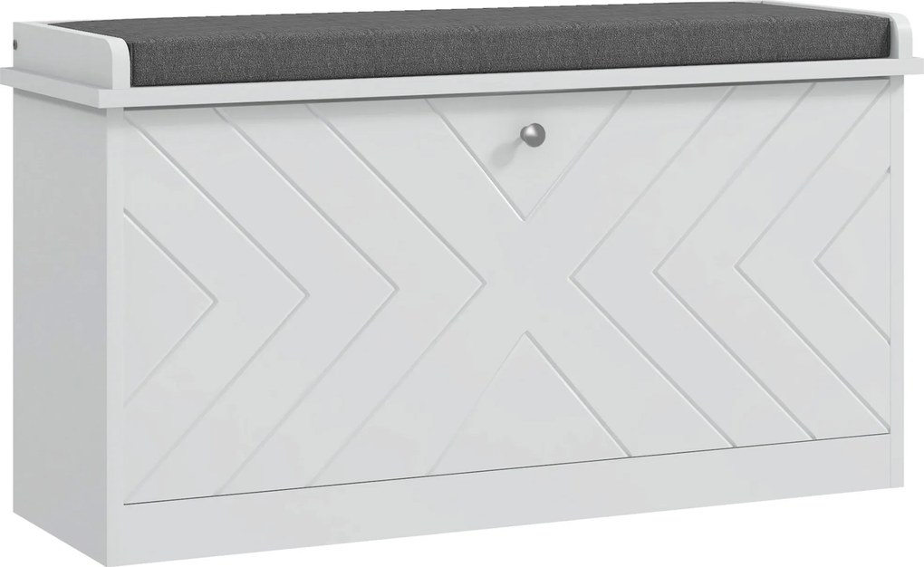 HOMCOM Modern Cipőtároló Pad, Tároló Cipőszekrény, Fa Pad Állítható Polcokkal és Párnázott Üléssel 8 Pár Cipőhöz 80x26x48 cm Fehér | Aosom