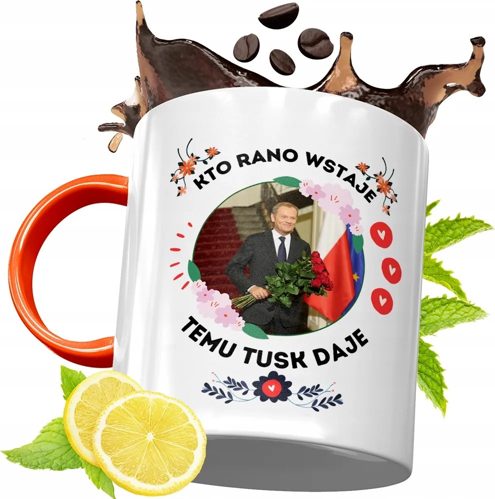 Donald Tusk Narancssárga Bögre Ajándék, fényképes nyomattal