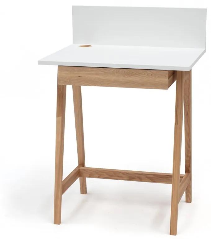 Luka fehér íróasztal kőrisfa lábakkal, hossz 65 cm - Ragaba