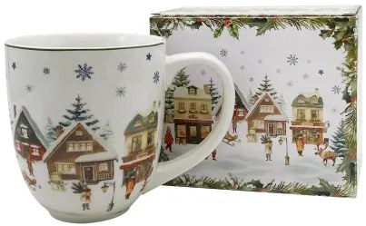 Karácsonyi porcelán nagy jumbo bögre díszdobozban Christmas Village 1000 ml