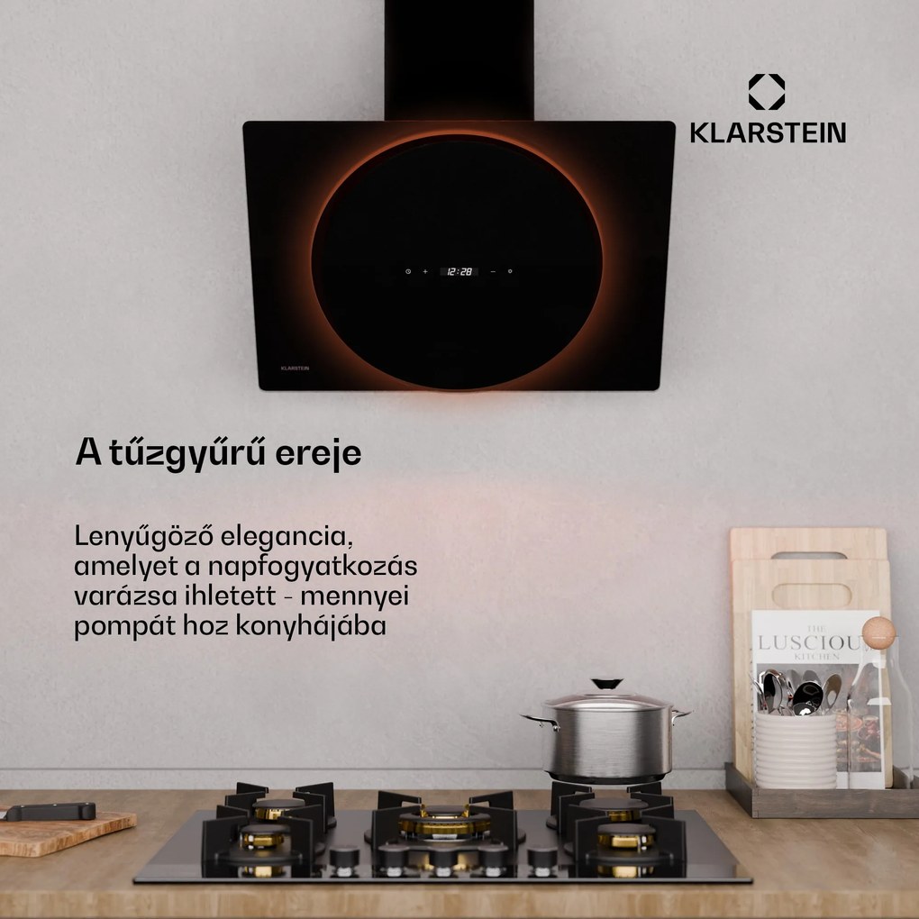 Klarstein Total Eclipse páraelszívó, LED világítás, érintős, 594,2 m³/h, elszívás/recirkuláció